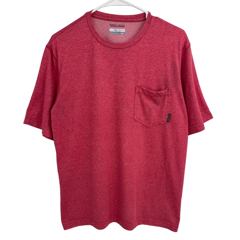 Columbia Mens Omni-Wick Short Sleeve Pocket T-Shirt Red Heathered Medium M
